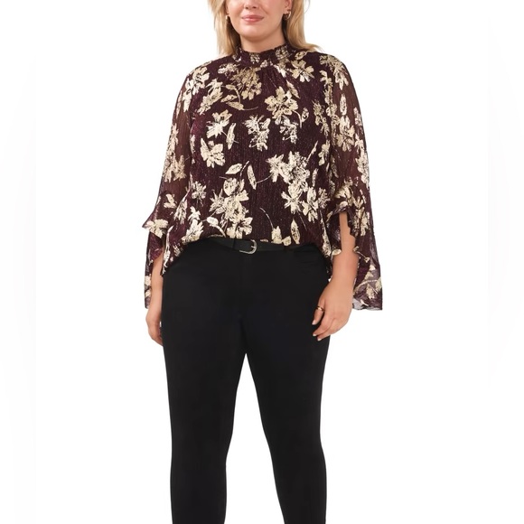 NWT Vince Camuto Sparkle Shine Dark Wine and Gold Metallic Plus Size 1X Holiday - Picture 3 of 9